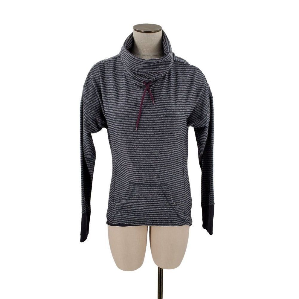 Mondetta Womens Pullover Long Sleeve High Neck Grey Striped Size Small